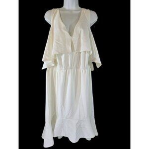ABS Size 2X White Party Dress High Low Style Fly Away Layer Over Fitted V-Neck